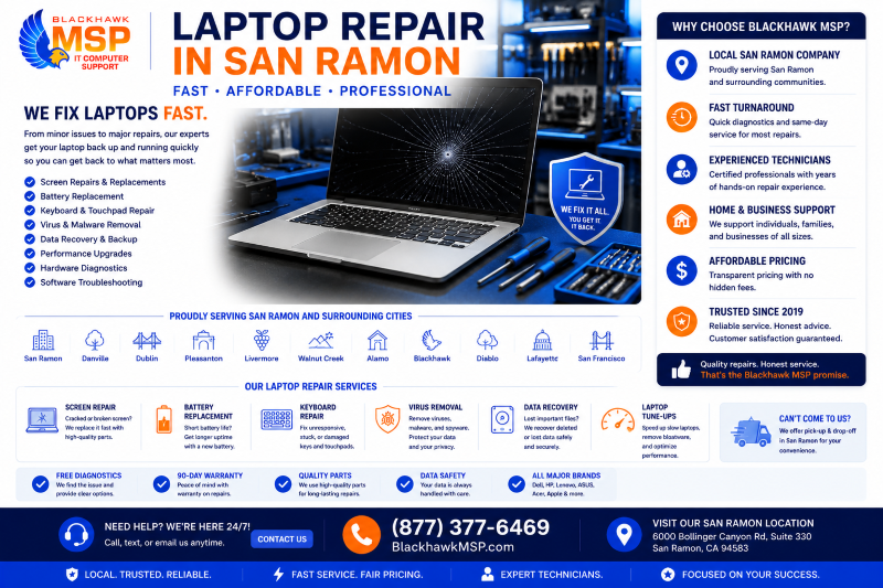 Laptop repair in San Ramon.  Include local cities