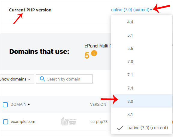 How to Change the PHP Version via CloudLinux Selector in cPanel