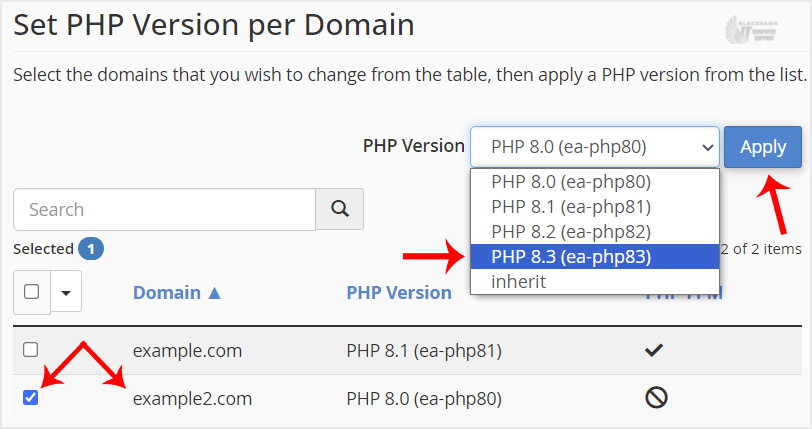 How to Set the PHP Version per Domain in cPanel