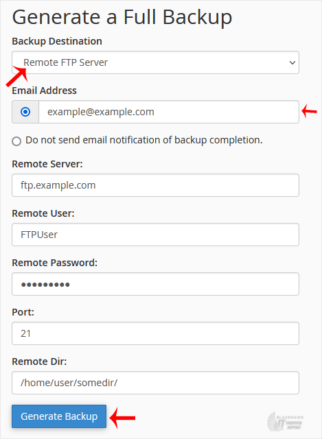 How to Generate a cPanel Backup and Send it to FTP