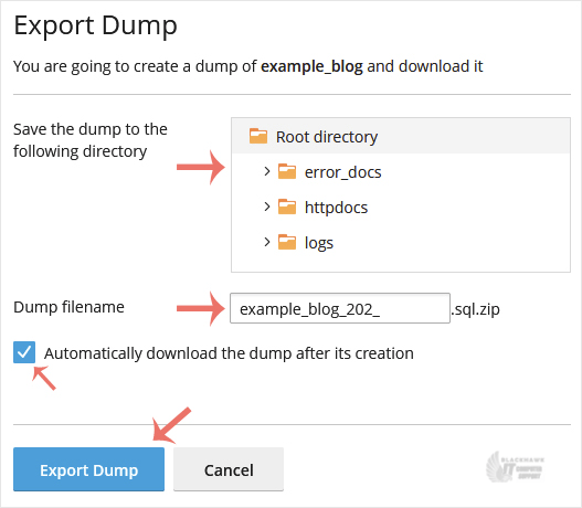 How to Download a Dump of a Database in Plesk