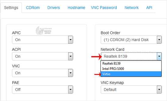 How to Change the Network Card to Virtio, Intel PRO, or Realtek in SolusVM 1