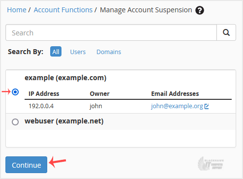 How to Suspend a cPanel User in the WHM Account